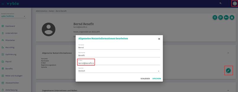 Nutzer E-Mail Adresse aktualisieren